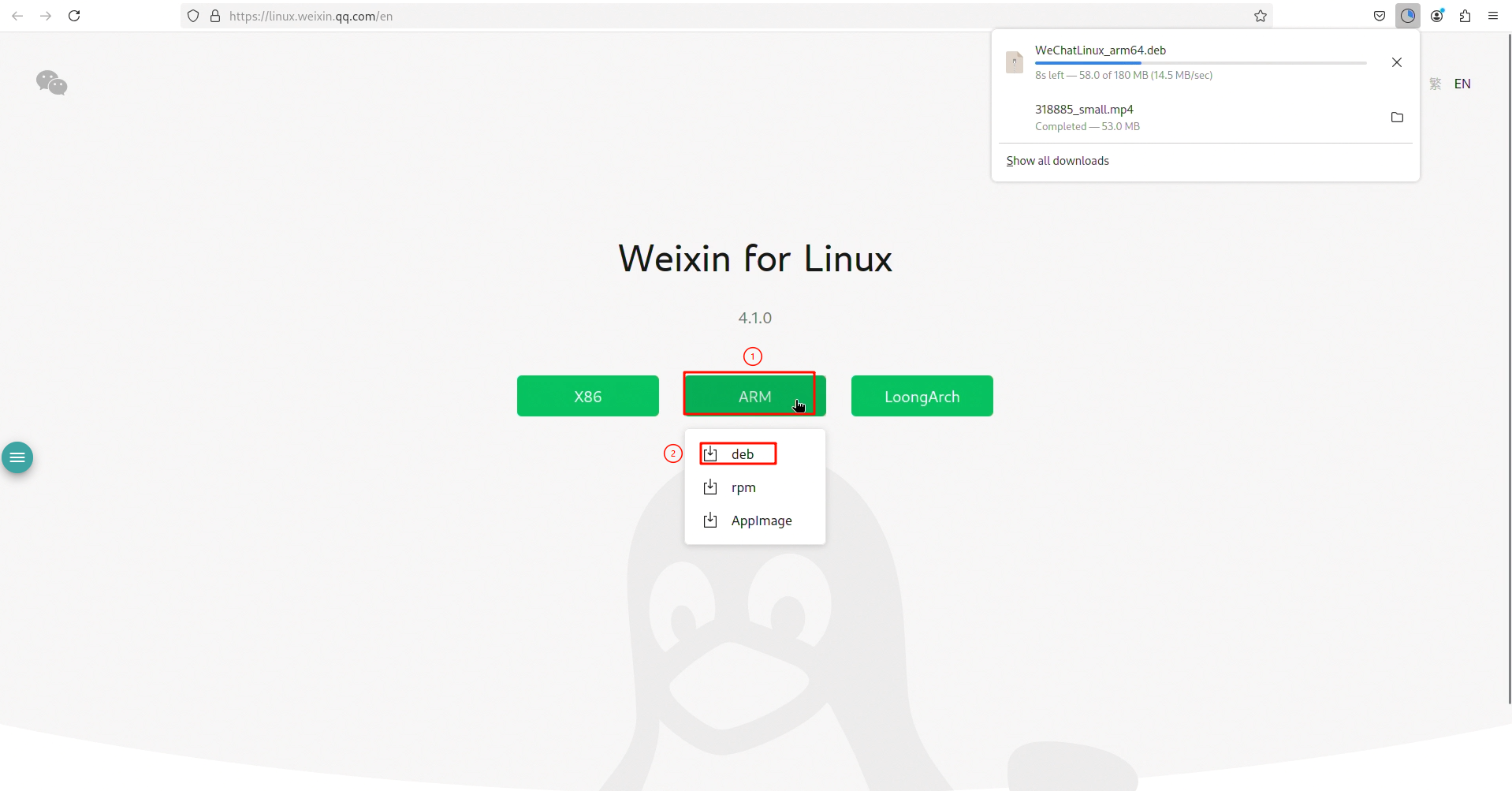 选择 ARM64 deb 包
